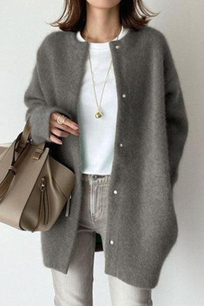 Crewneck Button Down Solid Outwear DarkGray