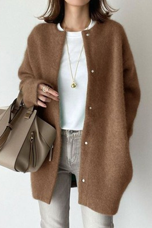 Crewneck Button Down Solid Outwear Yellow