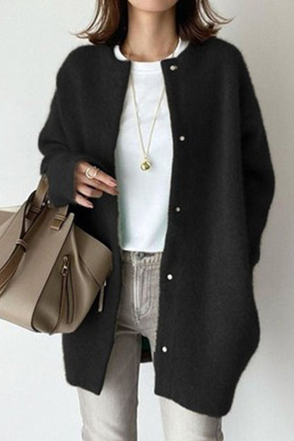 Crewneck Button Down Solid Outwear Black