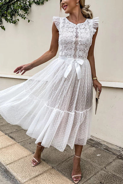 Rosiedress High Waist Sleeveless Lace Swing Dress