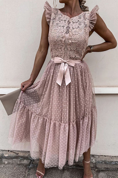 Rosiedress High Waist Sleeveless Lace Swing Dress