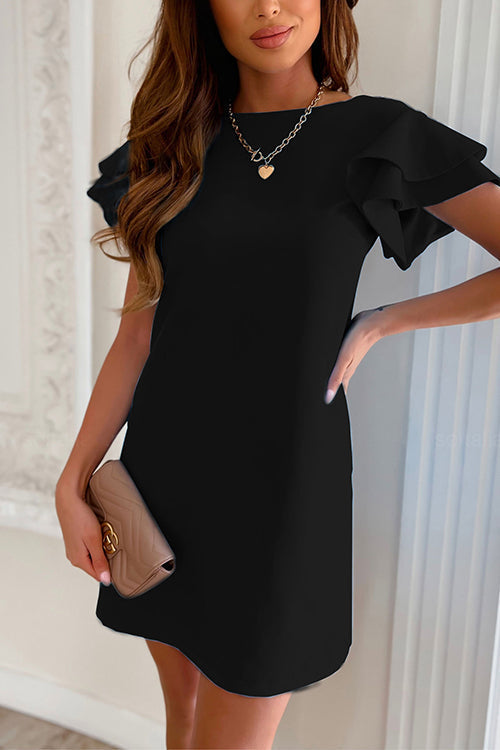 Rosiedress Solid Heaps Sleeve Cozy Mini Dress Black