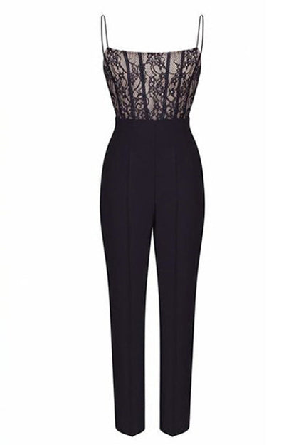 Rosiedress Solid Lace Splice Straight Leg Cami Jumpsuit