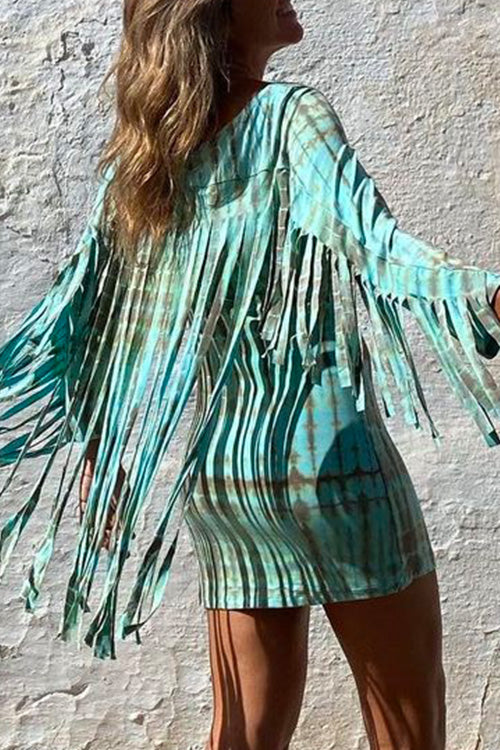 Rosiedress Tassel Long Sleeve Tie Dye Bodycon Dress