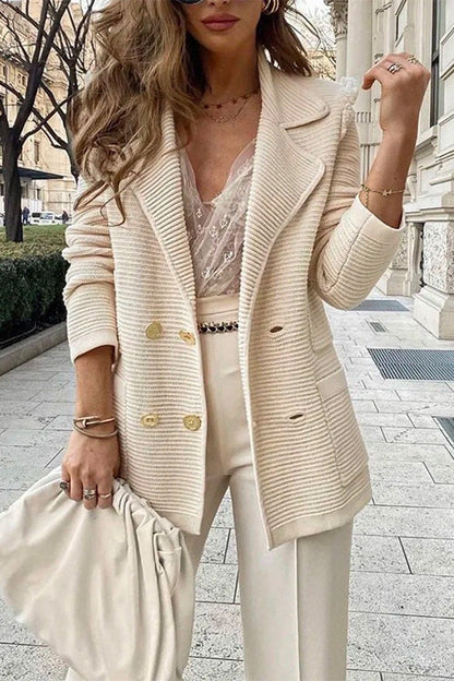 Fashion Lapel Buttons Cardigans with Pockets Apricot