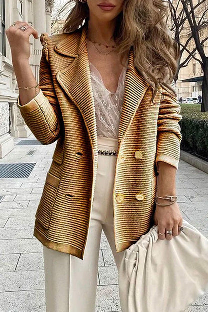Fashion Lapel Buttons Cardigans with Pockets Camel