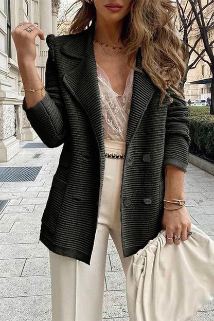 Fashion Lapel Buttons Cardigans with Pockets Black