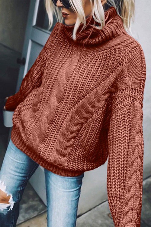 Rosiedress Winter Turtleneck Long Sleeve Solid Knit Sweater Coffee