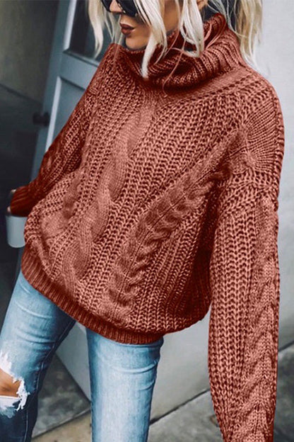 Winter Turtleneck Long Sleeve Solid Knit Sweater Coffee
