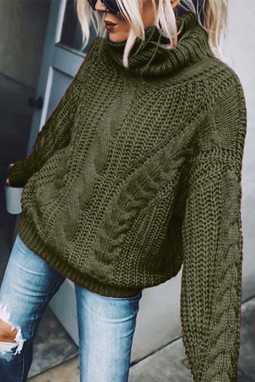 Winter Turtleneck Long Sleeve Solid Knit Sweater ArmyGreen