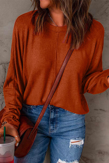 Crewneck Batwing Sleeve Plain Sweatshirt Orange