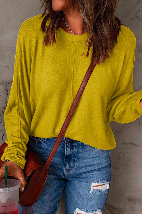 Crewneck Batwing Sleeve Plain Sweatshirt Yellow