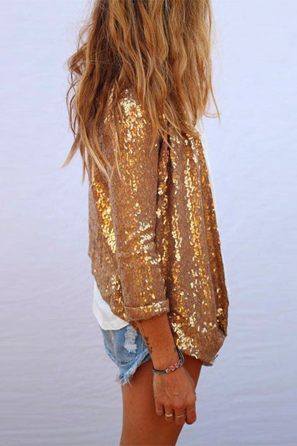 Rosiedress Open Front Long Sleeve Sequin Cardigans