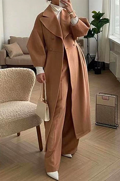 Rosiedress Double Breasted Lantern Sleeve Cardigans Camel