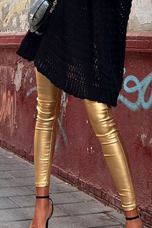 Rosiedress Solid Slim Fit Faux Leather Leggings Pants