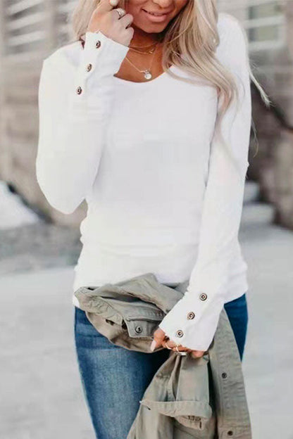 Solid Crewneck Long Sleeve Plain T-shirt White