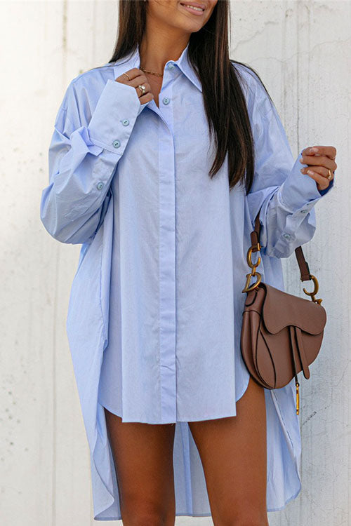 Rosiedress Lapel High Low Hem Button Down Shirt