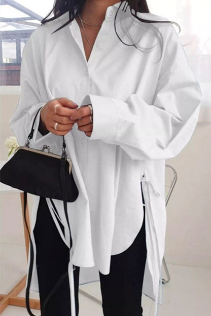 Irregular Lapel Button Down Long Sleeve Shirt White