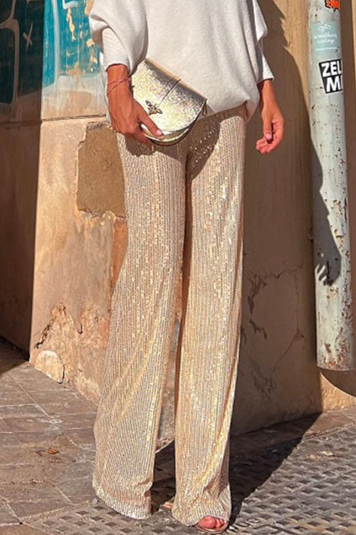 Rosiedress Elastic Waist Wide Leg Sequin Pants