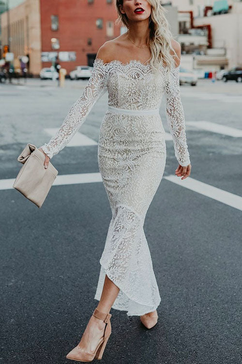 Rosiedress Off Shoulder Long Sleeve Floral Lace Bodycon Dress