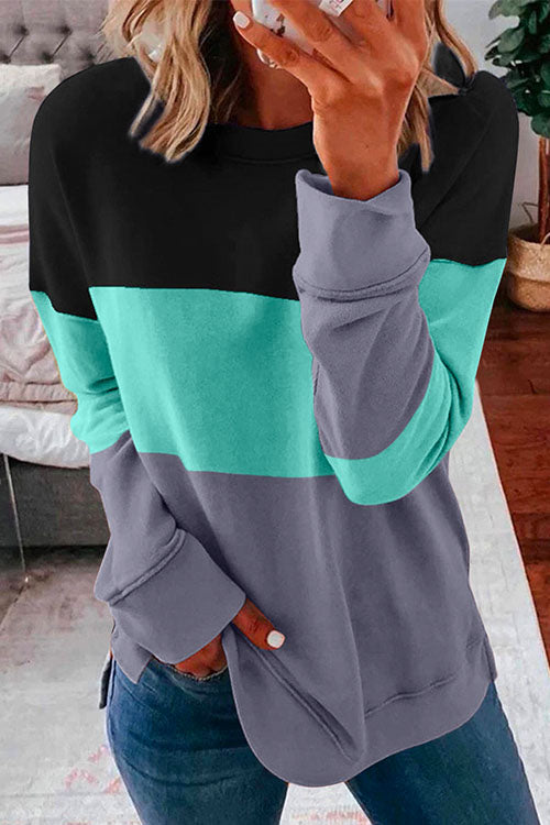 Rosiedress Crewneck Long Sleeve Color Block Sweatshirt Gray