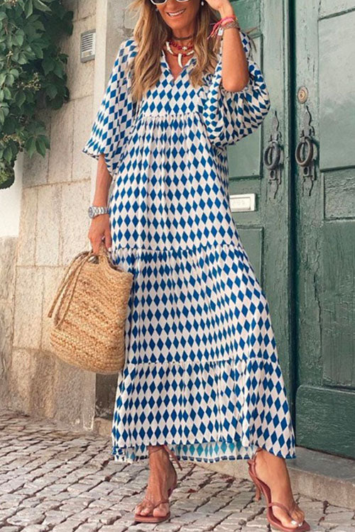 Rosiedress Puff Sleeve Geometry Printed Swing Dress