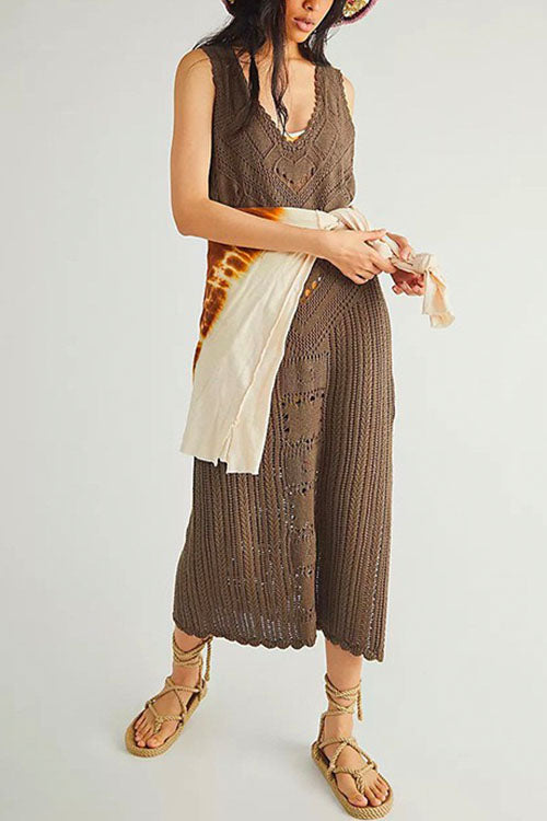 Sleeveless Hollow Out Side Split Cover Up Dress ArmyGreen OneSize