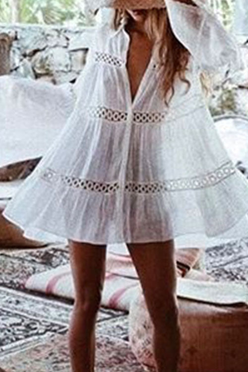 Rosiedress Long Sleeve Beach Lace Shirt Dress