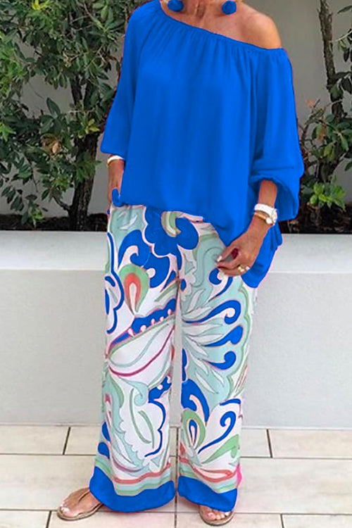 Rosiedress Crewneck Long Sleeve T-shirt and Wide Leg Printed Pants Set