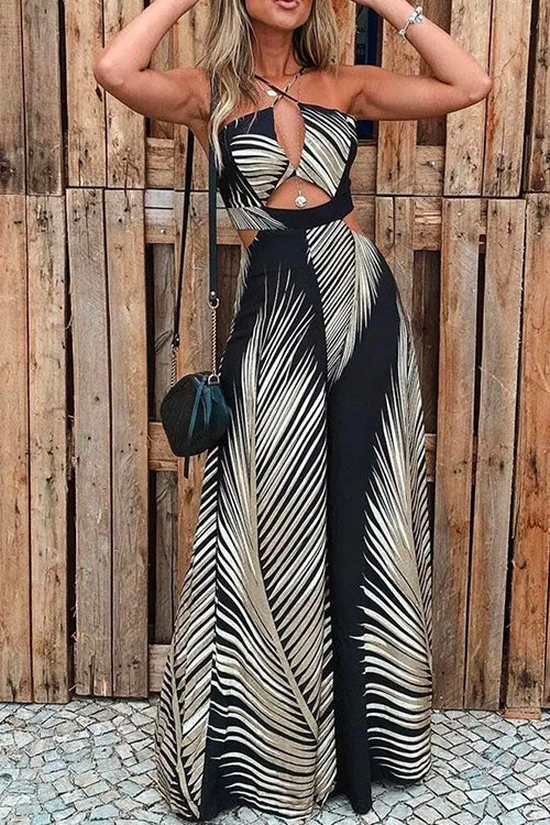 Rosiedress Halter Cut Out Printed Beach Jumpsuit