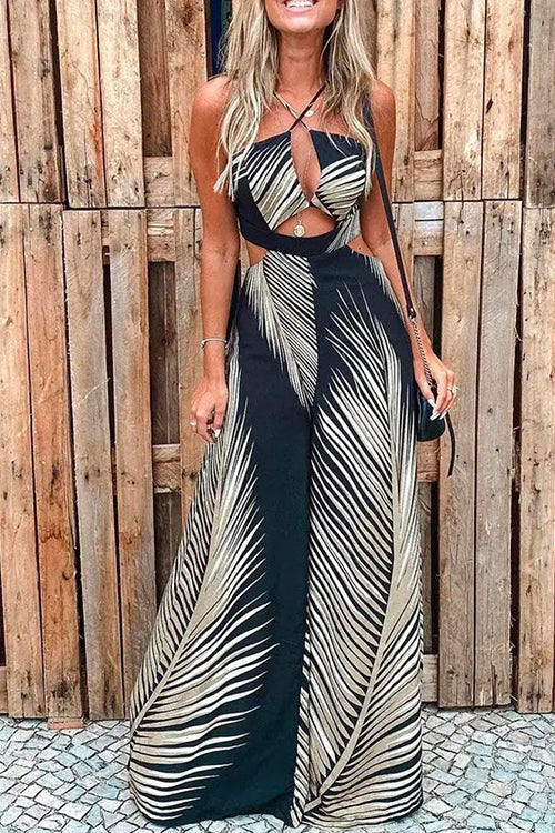 Rosiedress Halter Cut Out Printed Beach Jumpsuit