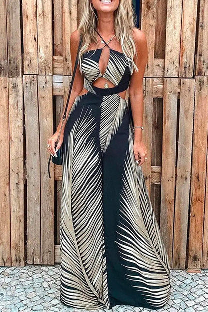 Rosiedress Halter Cut Out Printed Beach Jumpsuit