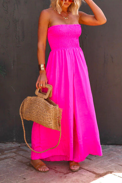 Rosiedress Strapless Smocked Pocketed Wide Leg Jumpsuit