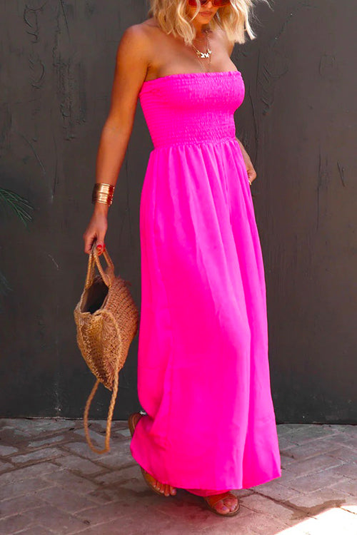 Rosiedress Strapless Smocked Pocketed Wide Leg Jumpsuit