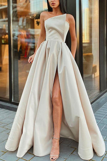 Off Shoulder Sleeveless Slit Maxi Party Dress Apricot
