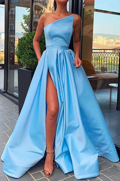 Off Shoulder Sleeveless Slit Maxi Party Dress LightBlue