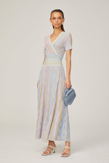 Diane contrast-color pinstripe rib-knit midi dress