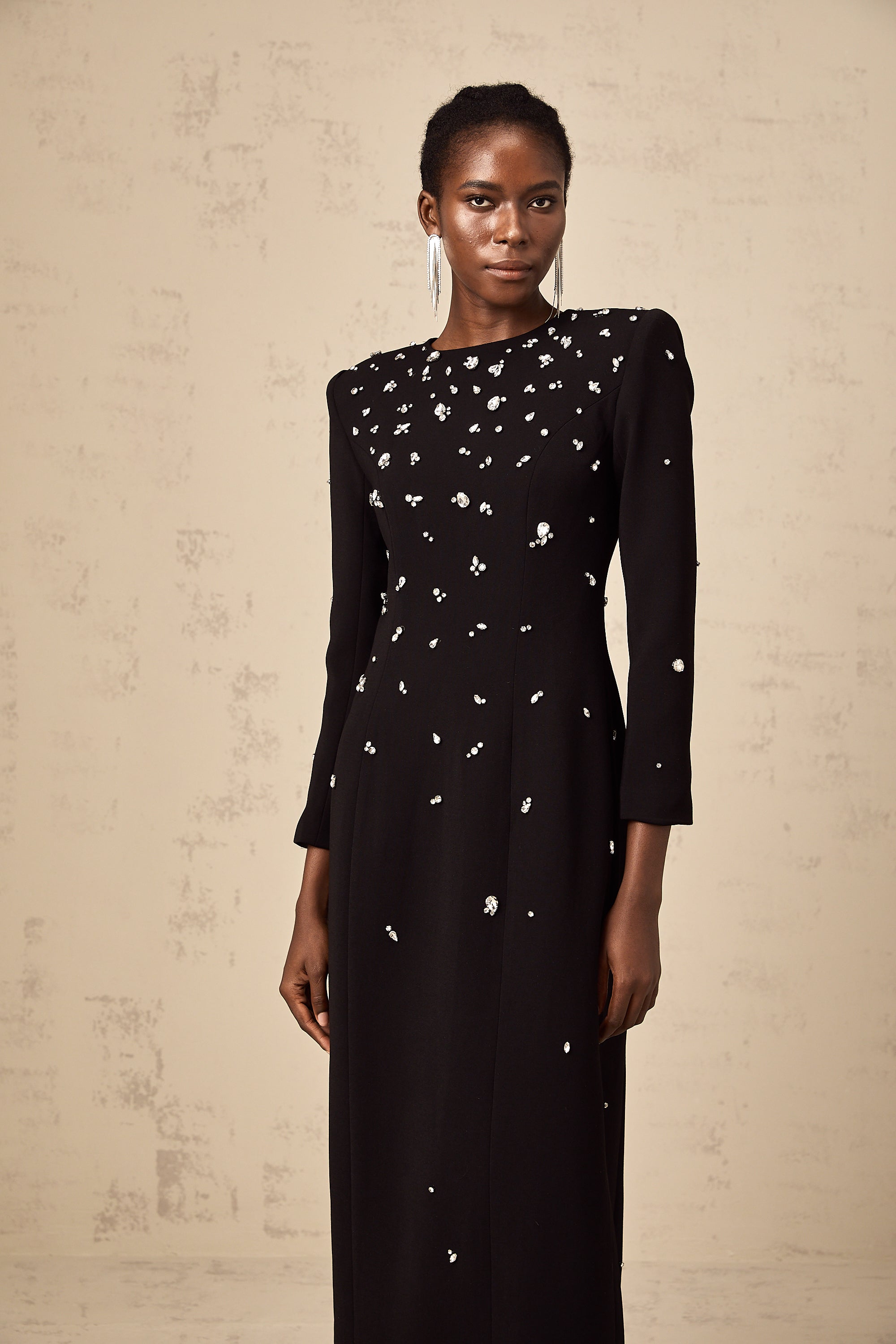 Imelda black crystal-embellished maxi dress