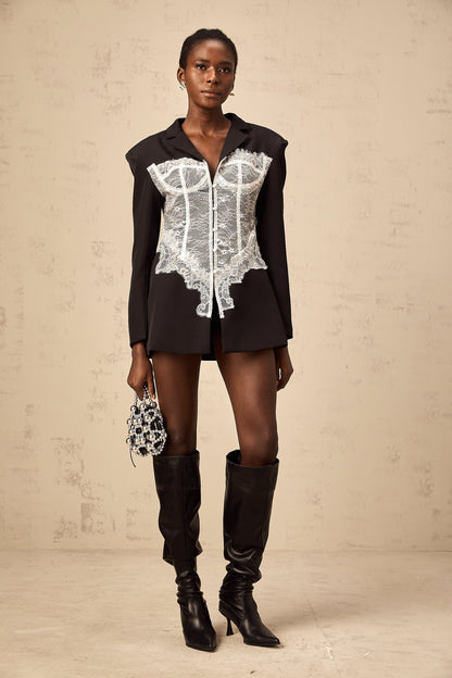 Alexia color-blocked lace panelled blazer