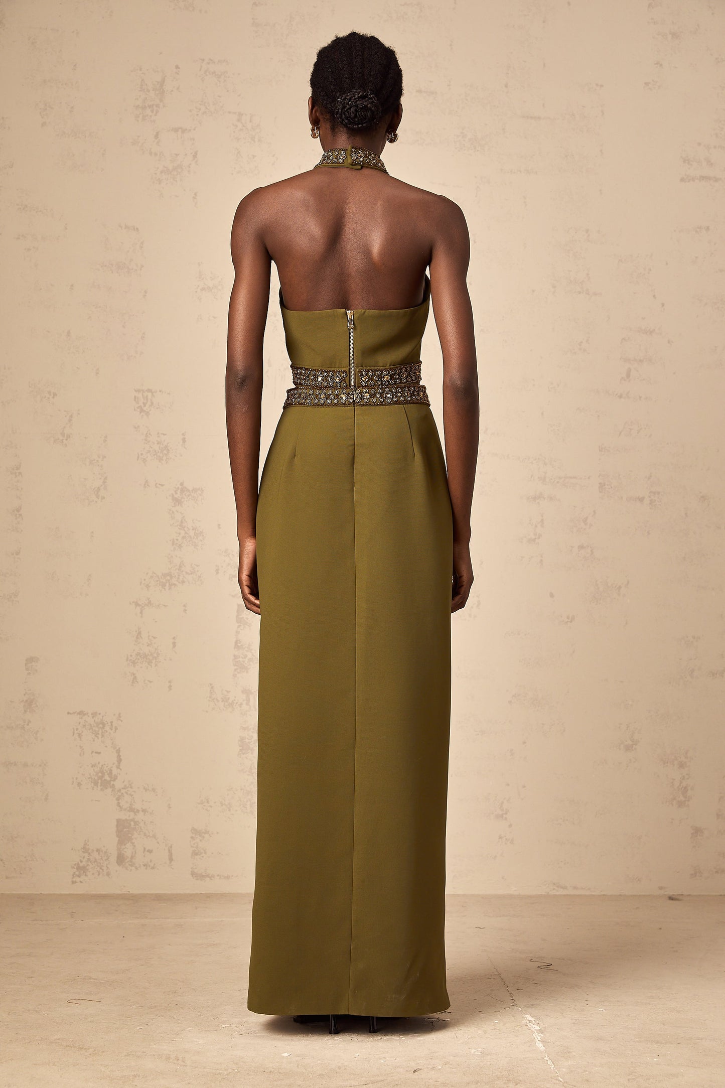 Daisy green beaded-trim top & skirt matching set