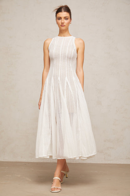 Hélène white pointelle puff midi dress