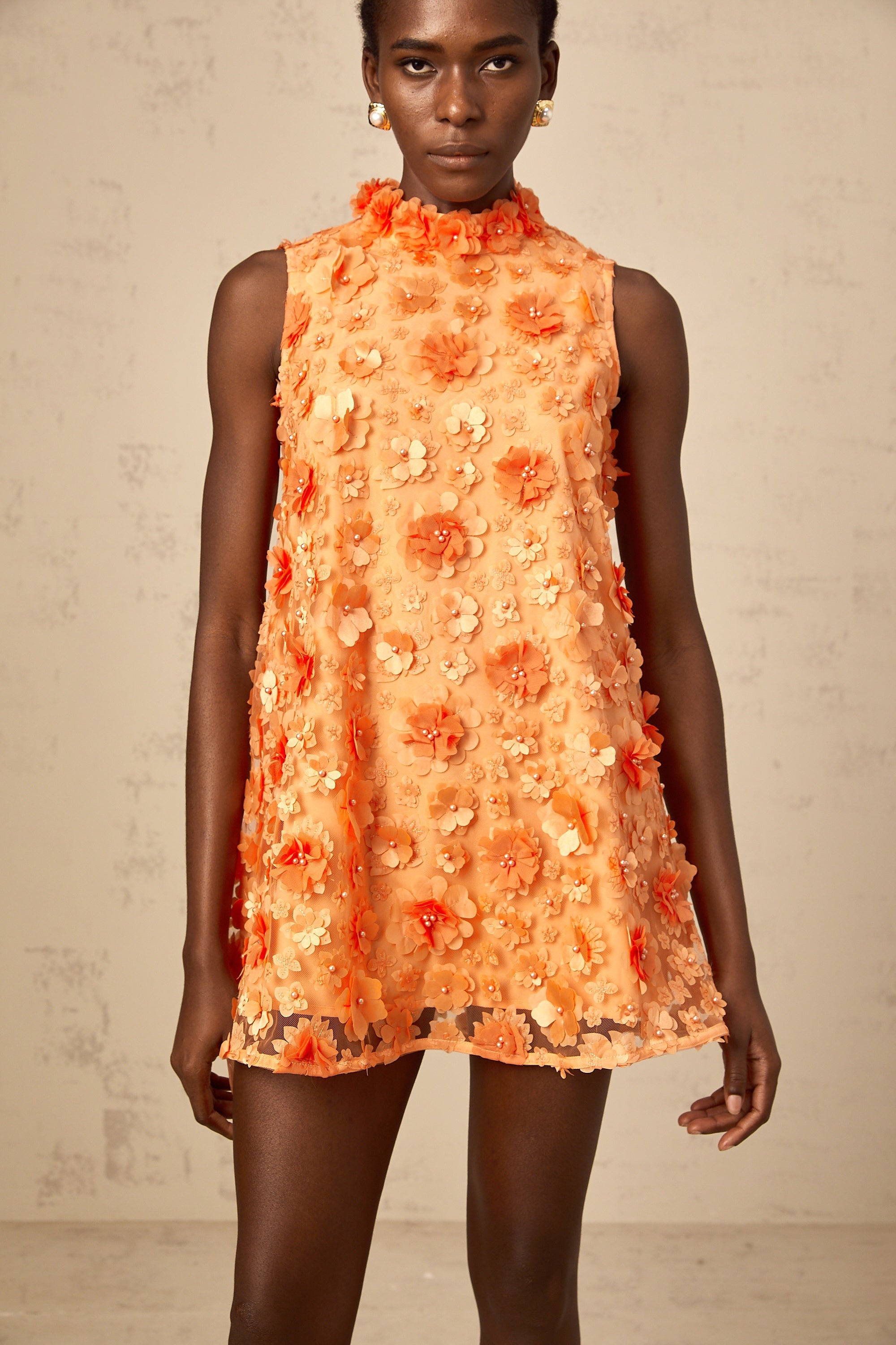 Orphée orange faux-flower mini dress
