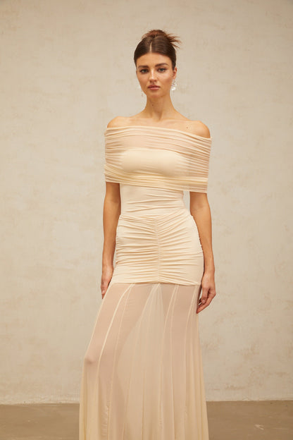 Ninon tulle-panel smocked maxi dress