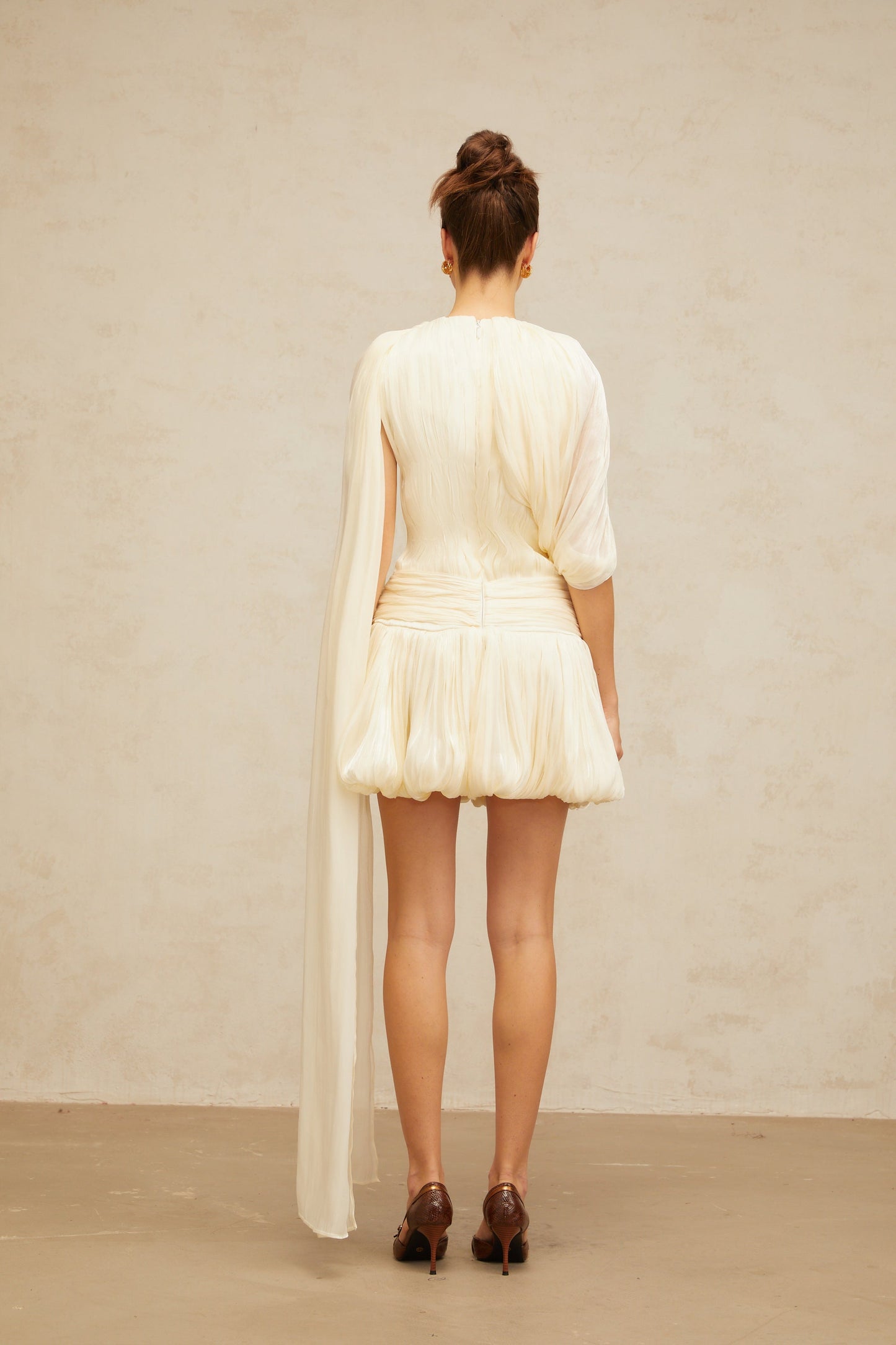 Cyrielle Pleated Mini Dress with Ribbon Design Accent
