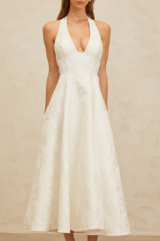 Céline White Glamorous Event Midi Dress