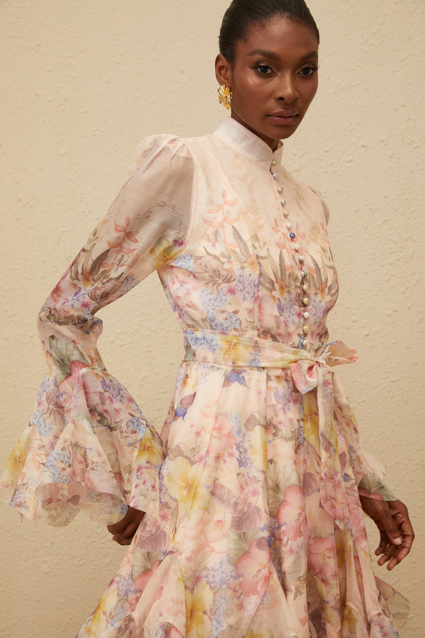 Aya Pink Godet Floral Mini Dress