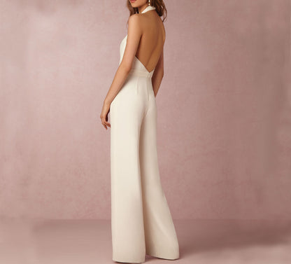 Combinaison sans manches à taille licou et jambes larges, 7 couleurs