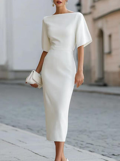 Embellished Neckline Cape-Sleeve Sheath Dress