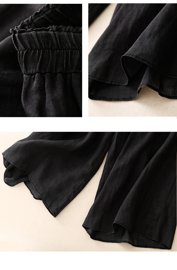 Retro thin and elegant double-layer cropped pants