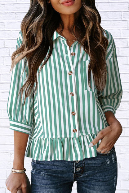Striped Ruffle Hem Button-Down Shirt | Chic Women’s Top